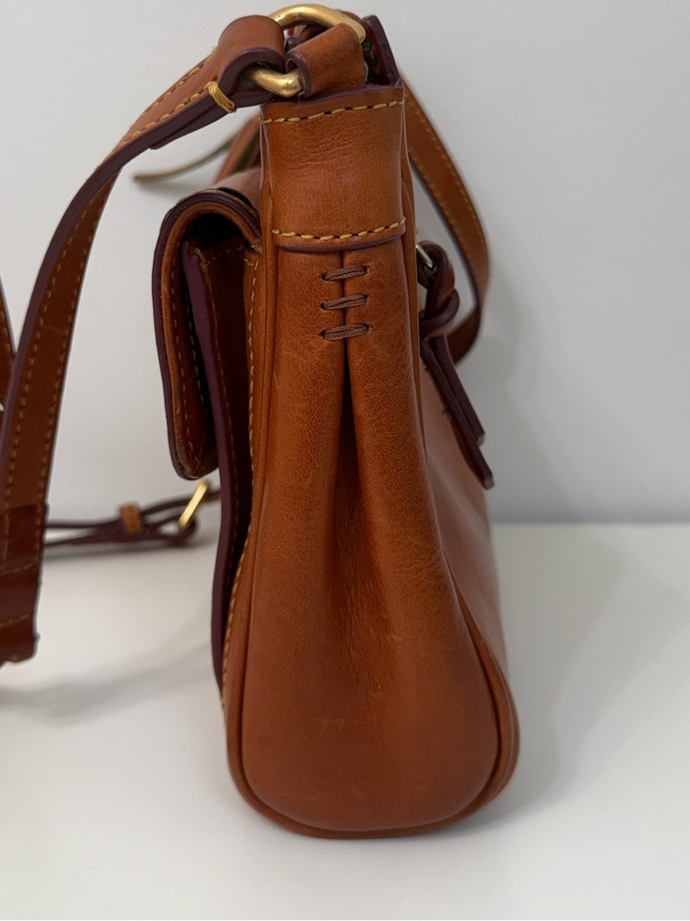 Dooney & Bourke Florentine Pocket Crossbody Brown Cognac Distressed Leather - Picture 8 of 16